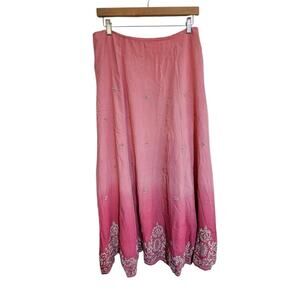 NWT Soft Surroundings Beeded Maxi Skirt Pink Ombre Large